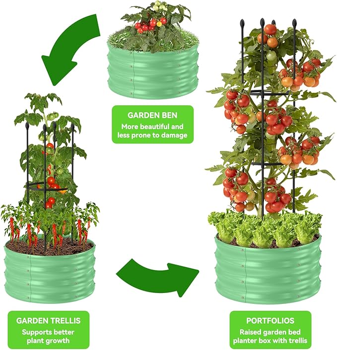1 Pack Raised Garden Beds Outdoor, Galvanized Metal Raised Garden Bed with Trellis, 23.6x23.6x60in Tomato Cages for Garden Planters Box with Trellis for Climbing Plants Vegetable Vine Flowers-VerdiqueGarden