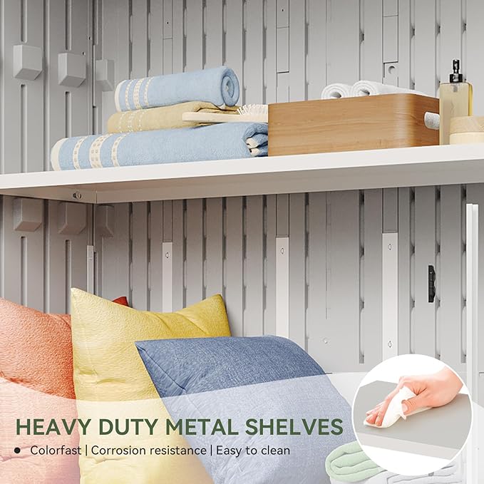 Aoxun White Resin Outdoor Storage Shed with 2 Shelves & Floor, 64 Cu.Ft Vertical Waterproof Cabinet for Garage, Pool, Bike, Garden Tools, Patio Furniture-VerdiqueGarden