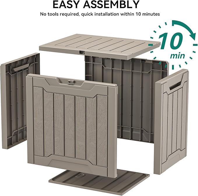 YITAHOME 31 Gallon Outdoor Storage Box, Resin Deck Box and Waterproof Package Delivery Box for Gardening Tools, Pool Supplies, Patio Furniture, Lockable, Taupe-VerdiqueGarden