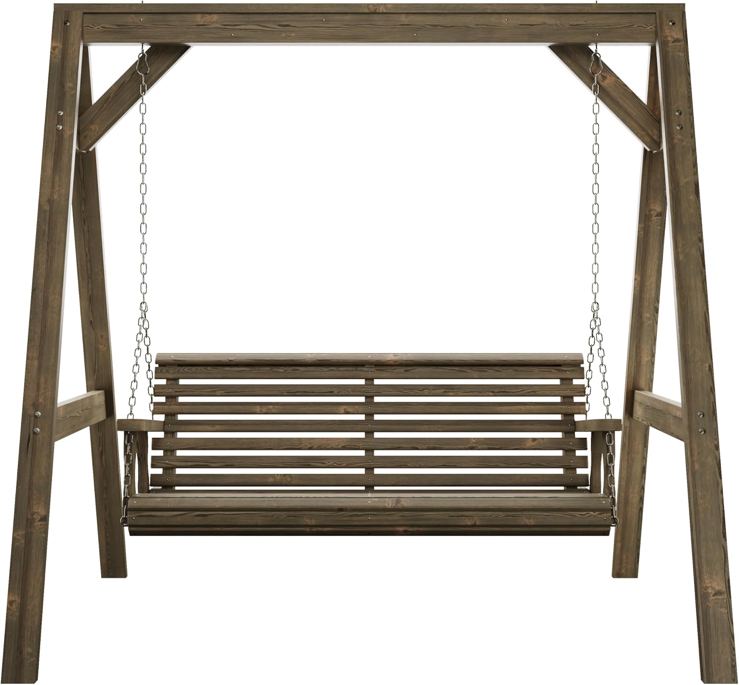 Amish Casual 6 Foot Roll Back Swing with A-Frame Stand in Dark Walnut - Freestanding Wood Porch Swing for Patio, Yard or Garden-VerdiqueGarden