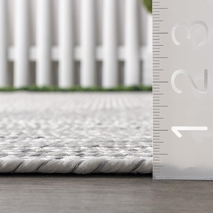 nuLOOM Oval 3' x 5' Solid Hand Braided Indoor/Outdoor Area Rug, Pet-Friendly, High Traffic, Weather Resistant, for Patio, Balcony, Bedroom, Living, Dining Room, Wynn Ivory-VerdiqueGarden