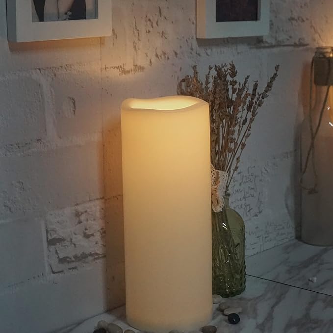 CANDLE CHOICE Waterproof Outdoor Battery Operated Flameless Candle Remote Timer Large Tall White Plastic Realistic Flickering Electric LED Pillar Lantern Garden Wedding Christmas Decorations 4”Dx10”H-VerdiqueGarden