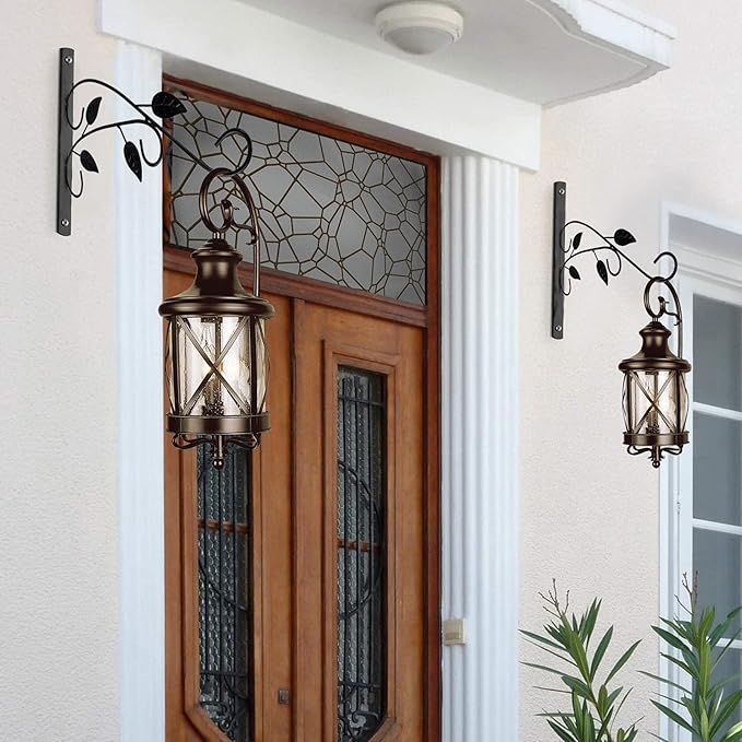 4 Leaves Style Metal Hanging Plant Brackets 12 inches x 9 inches, Pack of 2, Wall Mount Plant Hangers, Planter Hooks for Flower Baskets, Bird Feeders in Corridor/Patio/Porch/Garden-VerdiqueGarden