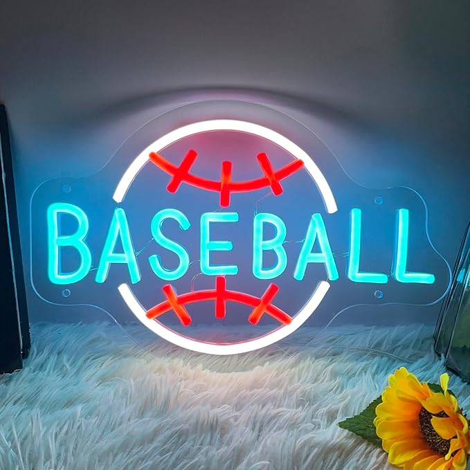 Baseball Neon Sign Dimmable LED Neon Signs for Wall Decor, Baseball Neon Light Sign for Bedroom Man Cave Gaming Room Party College Club Decor Sports Soccer Players Lover Gifts-VerdiqueGarden