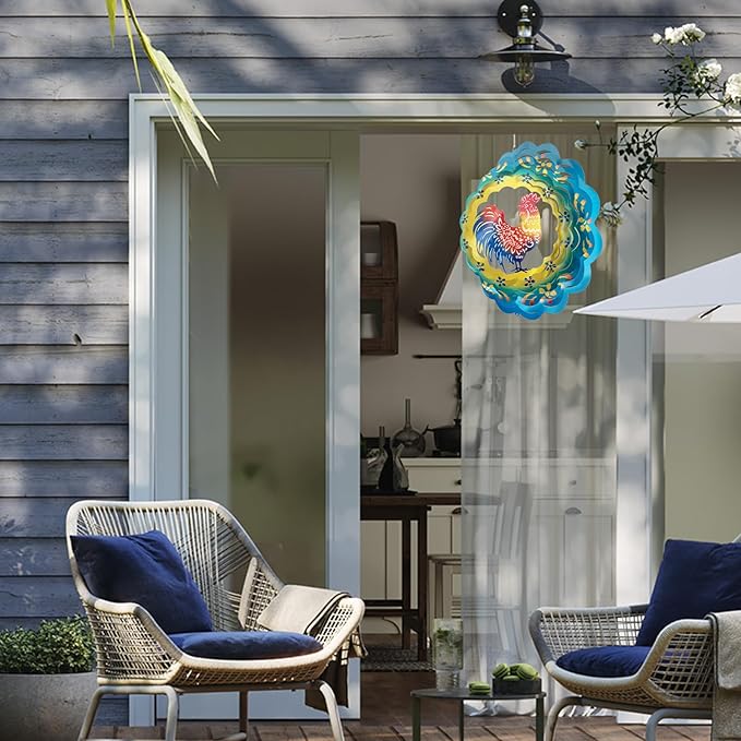 Rooster Wind Spinners Metal Chicken Gifts for Mom Women Grandma,12inch Hanging Wind Spinner for Outdoor&Indoor Decor Wind Chime Christmas Ornament Gifts for Yard Garden Decoration-VerdiqueGarden