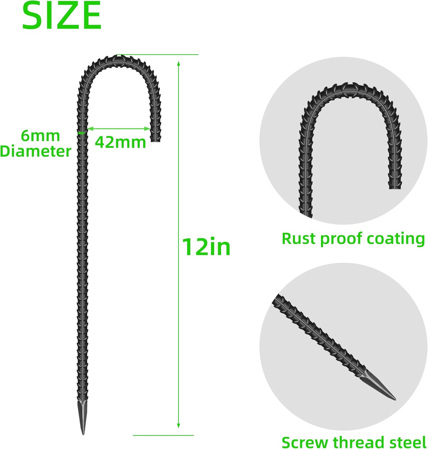 40 Pieces 12-Inch Garden Ground Stakes Galvanized Steel J Shape Hook Rebar Stake - Heavy Duty Anchors for Tents, Position Kits,Fences, and Trampolines-VerdiqueGarden