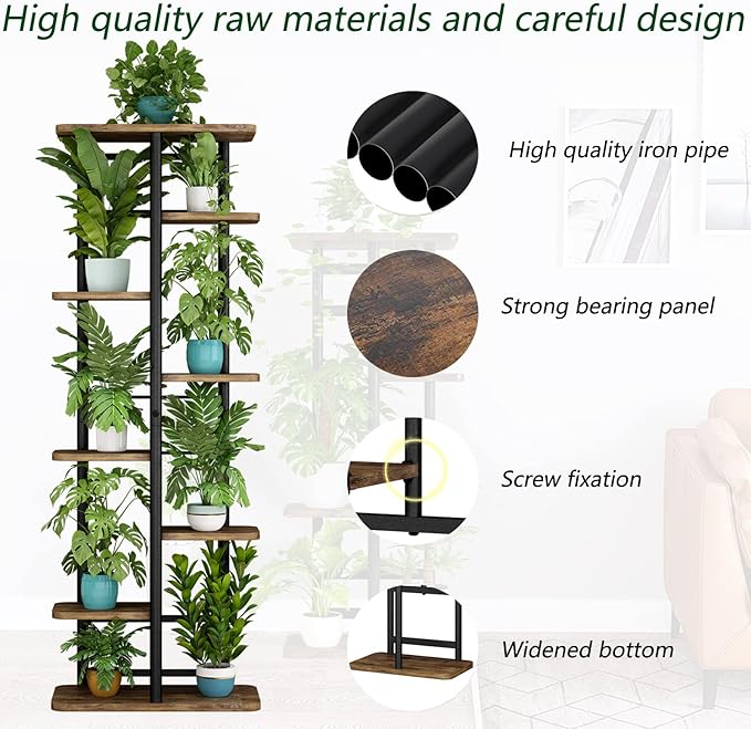 LINZINAR Plant Stand 8 Tier 9 Potted Multiple Flower Pot Holder Shelf Indoor Outdoor Planter Rack Storage Organizer for Patio Garden Corner Balcony Living Room (8 Tier-9 Potted, Black)-VerdiqueGarden