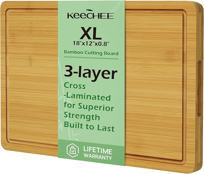 Kitchen Essentials Natural Bamboo Cutting Board XL With Durable, Knife-Friendly Surface & Deep Juice Groove – Perfect For BBQ(Pre Oiled, Natural)-VerdiqueGarden