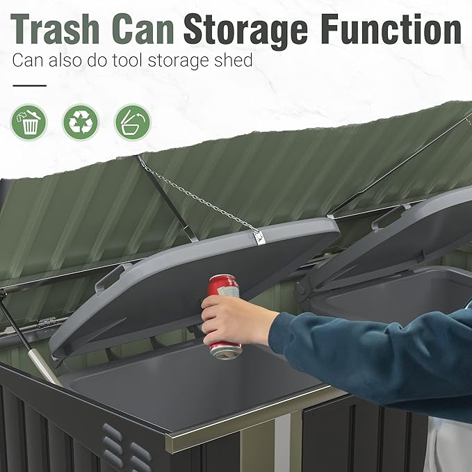 Greesum 5.8x3.3 FT Outdoor Storage Shed Metal Garbage Shed with Lid Chain Hydraulic Gas Rod for Lawn Tools, Bikes, Toys,Garbage Bin,Black-VerdiqueGarden