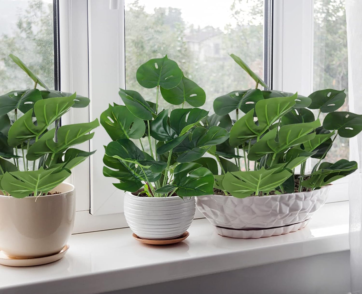 RECUTMS 6 Bundles Fake Plants Artificial Tropical Palm Leaves Tree Faux Monstera Shrubs Green Plant Turtle Leaf Stems UV Resistant Greenery Indoor Outdoor Home Garden Office Bouquet Filler Decor-VerdiqueGarden