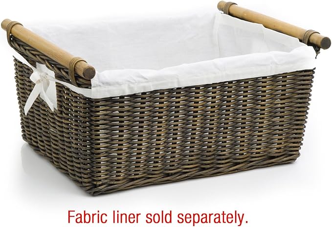 The Basket Lady Pole Handle Wicker Storage Basket, Extra Large, 20 in L x 16 in W x 10 in H, Antique Walnut Brown-VerdiqueGarden