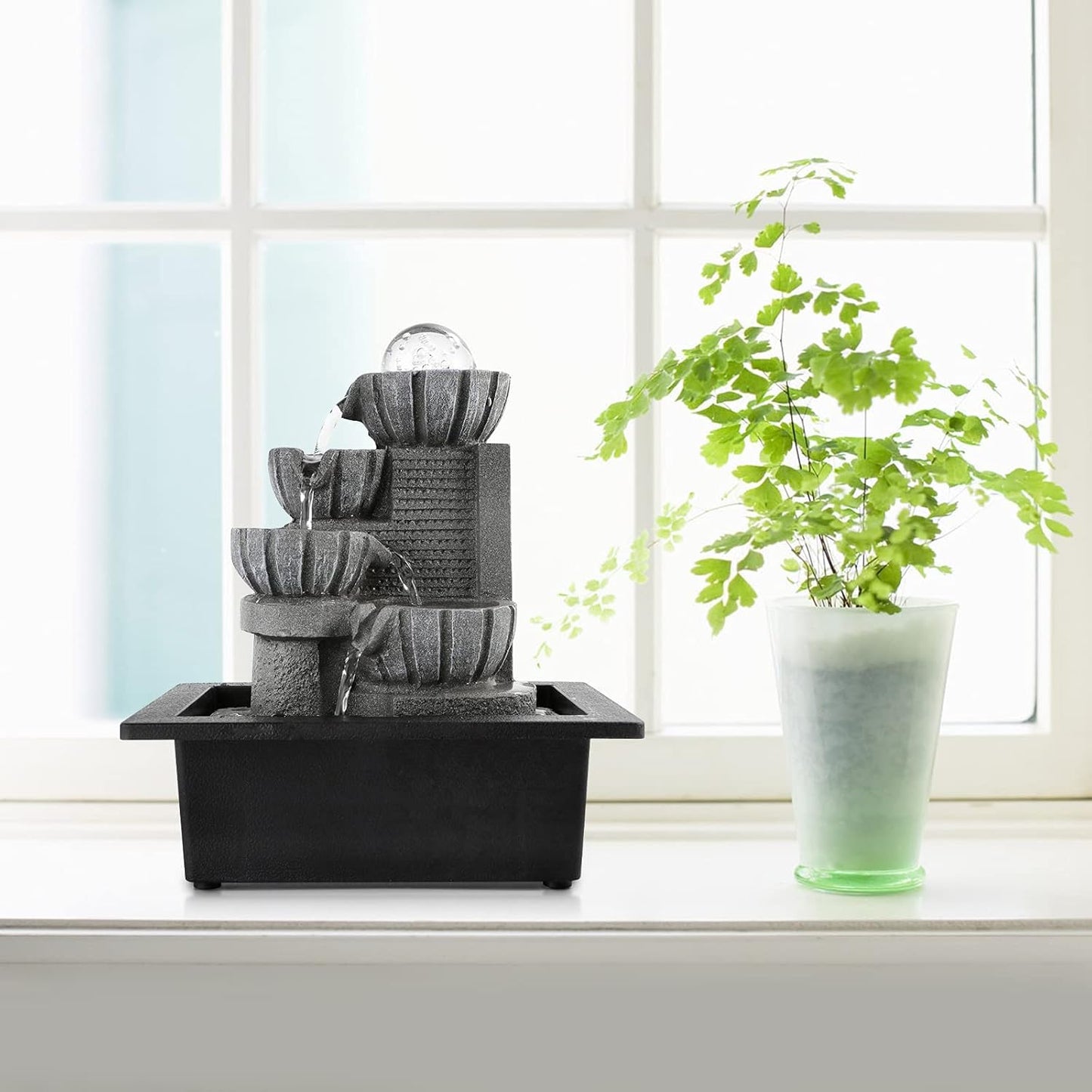 Dyna-Living Water Fountains Indoor Tabletop Water Fountain with LED Rolling Ball Feng Shui Waterfall Fountain for Modern Home Decor Office Living Room Decoration-VerdiqueGarden