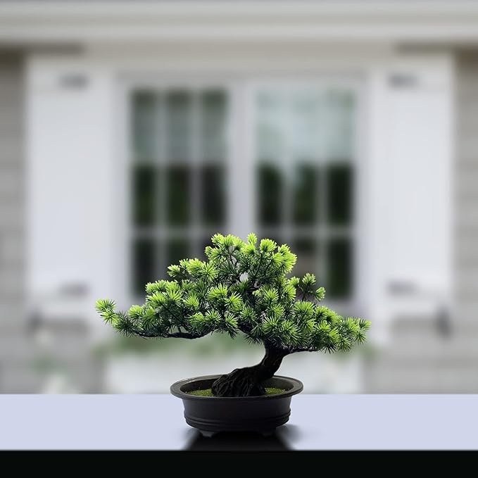 Artificial Plants Greenery Bonsai, Room Decor Fake Bonsai Tree for Home Decor Indoor Bookshelf Office Desk Bathroom Farmhouse Decor, Tall 9.5"-VerdiqueGarden