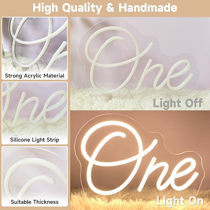 One Neon Sign for First Birthday, LED Neon Lights One Table Number Neon Light Lamp for Home Birthday Party Decor Photo Prop Christmas Gift-VerdiqueGarden