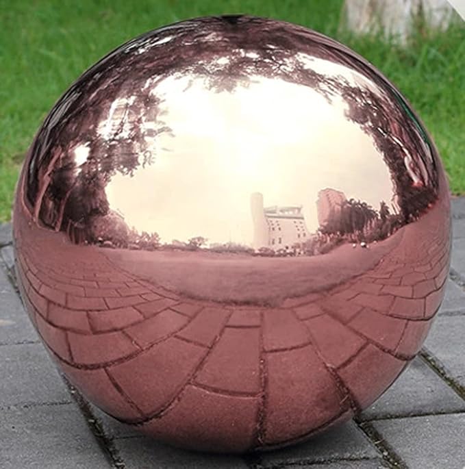 Nerien Gazing Ball, Stainless Steel Garden Mirror Globe, Polished Ornament Sphere, Hollow Floating Reflective Hemisphere, for Home Outdoor Pond Housewarming Swimming Pool Decoration, Rose Gold, 5Pcs-VerdiqueGarden