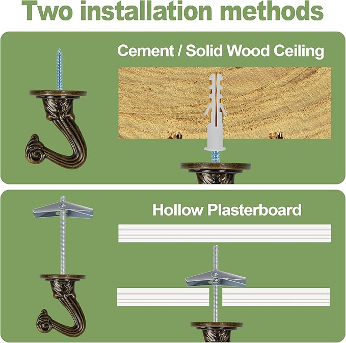 Ceiling Swag Hook Sets - Heavy Duty Hooks with Mounting Hardware for Hanging Plant, Ceiling or Extender Chains - Easy Install with Screws/Brackets-VerdiqueGarden