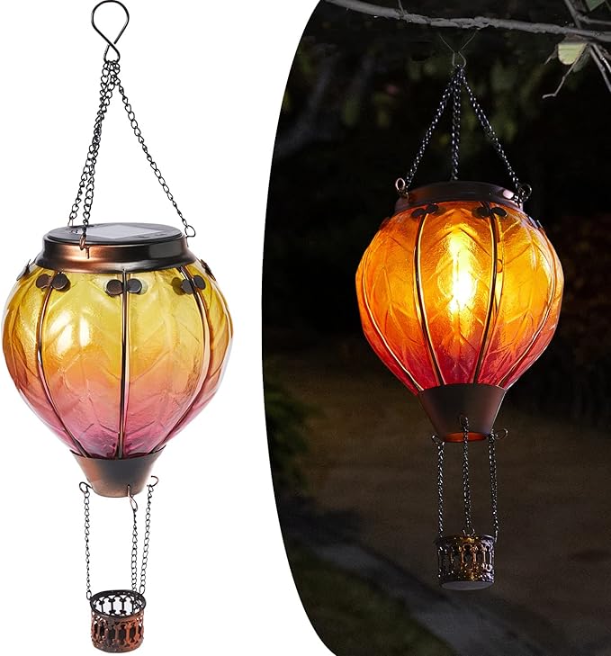 Hot Air Balloon Solar Lantern with Flickering Flame Hanging Solar Lights Outdoor Waterproof Lanterns for Garden Patio Yard Party Decoration-VerdiqueGarden