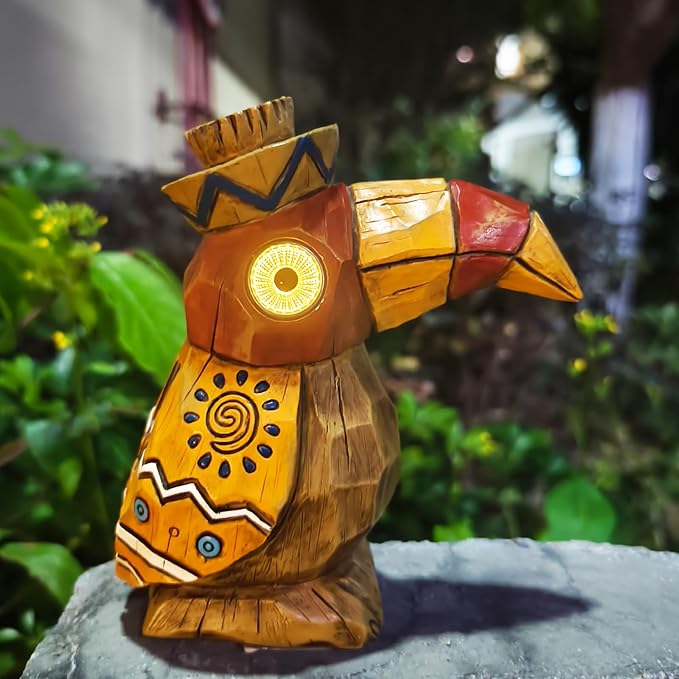 Solar Tiki Statue-WoodWoodpecker Bird-Garden Hawaiian - Solar Outdoor Light Garden Sculptures & Statues Totem Pole Bar Outdoor Patio Pool Yard Summer Decorations-VerdiqueGarden