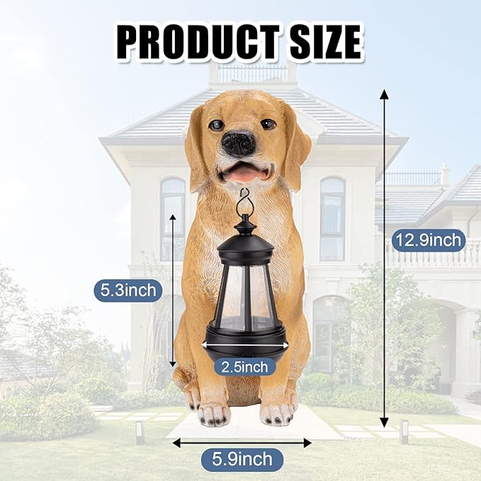Garden Dog Statues Outdoor Decor, Solar Lights Outdoor Statue Garden Decorations Solar Dog Ornaments for Patio, Lawn, Yard Art Decoration, Housewarming Garden Gift-VerdiqueGarden
