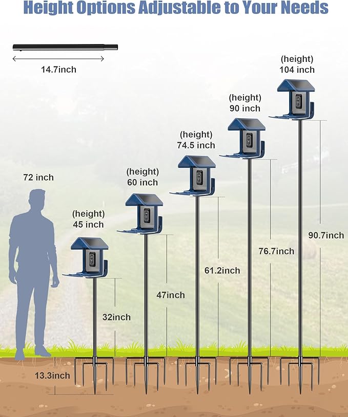 Bird Feeder Pole Stand – 104 Inch Height Feeding Station with 1-Inch Dia Heavy Duty for Hanging Feeders, Bird House Pole Mount Kit for Outdoor, Slip-Fit Connection-VerdiqueGarden
