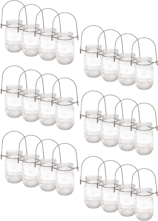 Pint Sized Glass Mason Jars with Hanger Handles (24)-VerdiqueGarden