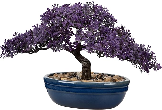 Artificial Bonsai Tree Juniper Faux Plants Indoor Fake Plants Decor with Blue Ceramic Pots for Home Table Office Desk Bathroom Shelf Bedroom Living Room Farmhouse Decorations-VerdiqueGarden