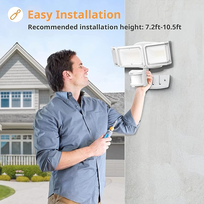 LEPOWER Battery Powered LED Flood Light Outdoor,1500LM Motion Sensor Security Lights, IP65 Waterproof,Wireless Flood Light Battery Operated,3 Head Motion Detector Light for Garage,Yard,Porch(White)-VerdiqueGarden