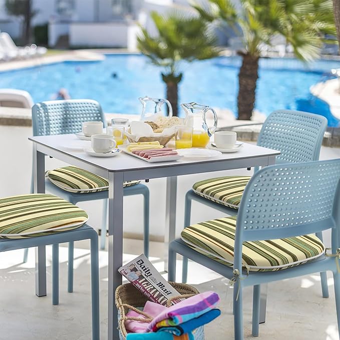 Indoor/Outdoor Chair Cushions 16x17 Inch, Patio Chair Cushions with Ties, All Weather Seat Cushions for Patio Furniture Home Garden Chair Use, Set of 4,Stripe Onyx-VerdiqueGarden