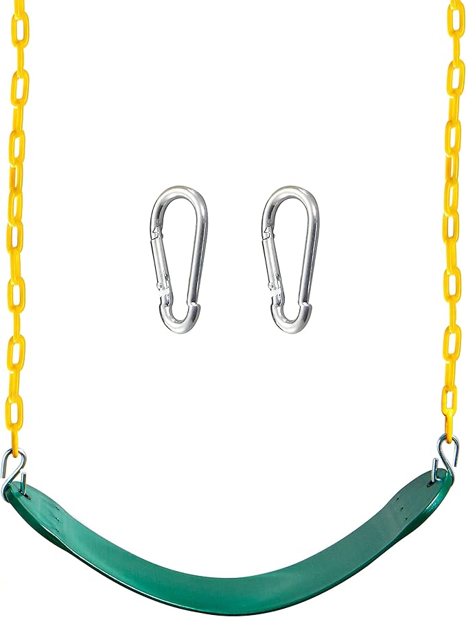 TURFEE Heavy Duty Swing Seat Green Color with 66” Chain, Swing Set Accessories Replacement with Snap Hooks for Kids Outdoor Play Playground-VerdiqueGarden