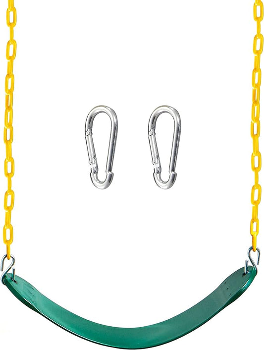 TURFEE Heavy Duty Swing Seat Green Color with 66” Chain, Swing Set Accessories Replacement with Snap Hooks for Kids Outdoor Play Playground-VerdiqueGarden
