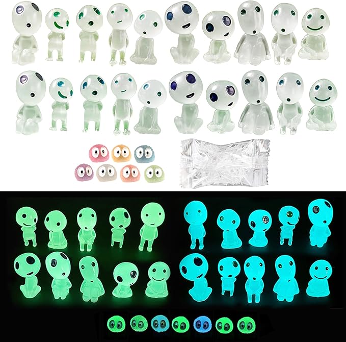 BEZALEL Glow in Dark Tree Elves, 28 Pcs Mini Fairy Garden Accessories, Luminous Ghost Micro Landscape Decorations, Miniature Glow Tree Spirits Outdoor for Bonsai Succulent Terrarium Decor-VerdiqueGarden