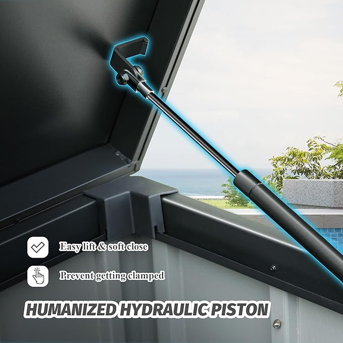 Domi Deck Box 190 Gallon, Waterproof Lockable Steel Outdoor Storage Container for Outside Cushions, Garden Tools and Pools Equipment, Gray-VerdiqueGarden