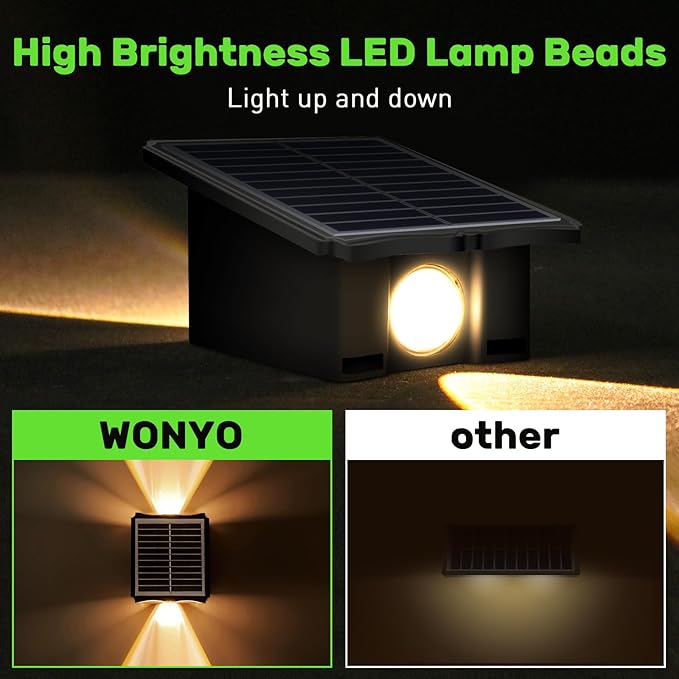 2LED Solar Wall Lights, Up and Down Lighting Solar Outdoor Light Waterproof IP65, 6500K/3000K Solar Fence Light Solar Powered Light for Yard Garden Garage Christmas Decorations (4 Pack)-VerdiqueGarden