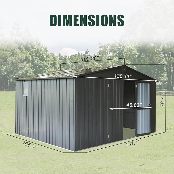 Domi Outdoor Storage Shed 11' x 9', Metal Steel Utility Tool Shed Storage House with Double Lockable Doors & Air Vents for Backyard Patio Garden Lawn Dark Grey-VerdiqueGarden