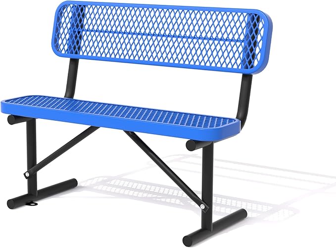 4/6/8 Feet Park Bench for Outside Heavy Duty Metal, Garden Benches Outdoor Bench with Backrest & Portable Frame, for Shopping Malls Stores Parks Patios Decks, Blue-VerdiqueGarden