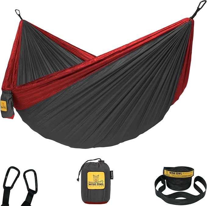 Wise Owl Outfitters Camping Hammock – 500lbs Portable Hammock with Tree Straps - Travel, Backpacking, Hiking, Outdoors Camping Gear - Single or Double-VerdiqueGarden