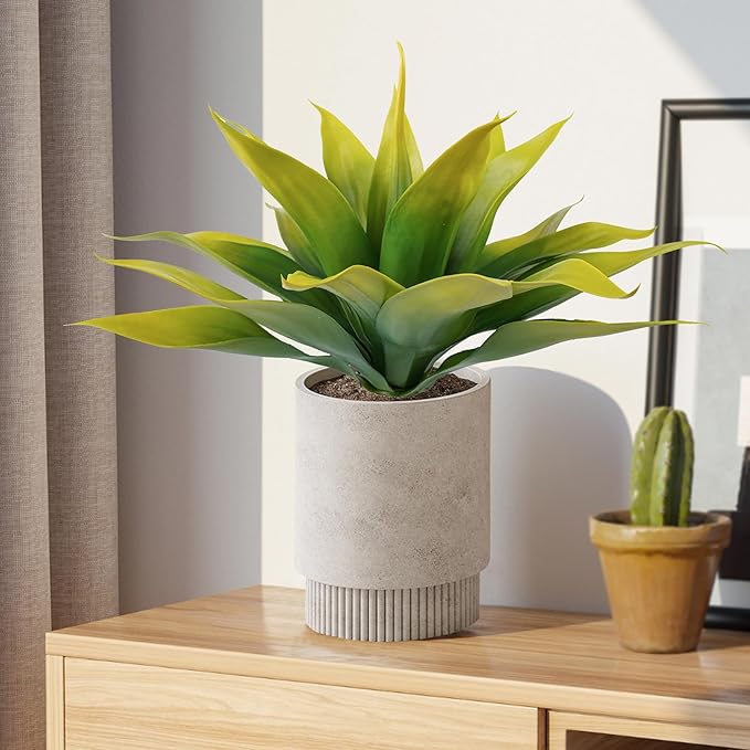 Artificial Agave Plants,Large UV Resistant Fake Agave Planters for Indoor and Outdoor Decorating Tropical Plant Succulents Greenery Indoor Decor (2Pack,22" Yellow)-VerdiqueGarden