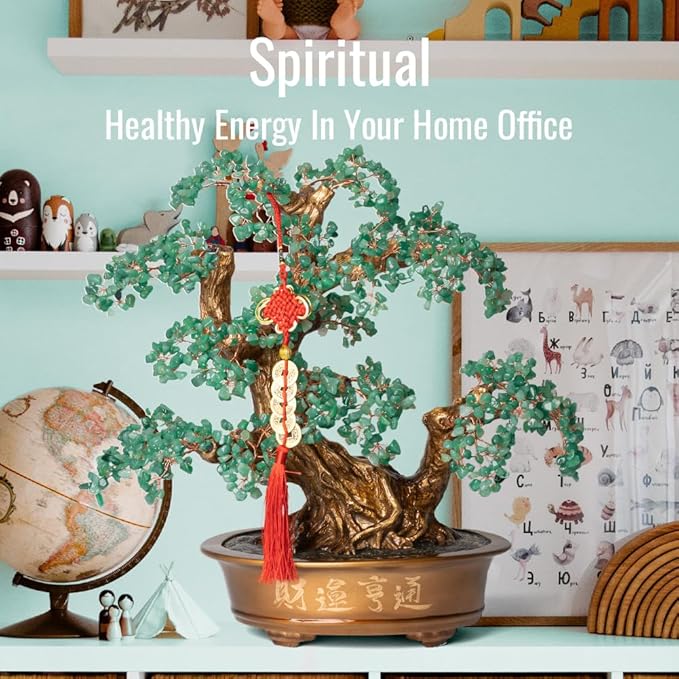 Green Aventurine Gemstone Crystal Bonsai Tree of Life（1,350 Gemstone Count） Large Feng Shui Money Chakra Tree for Luck and Wealth Desk Decoration 20 Inches-VerdiqueGarden