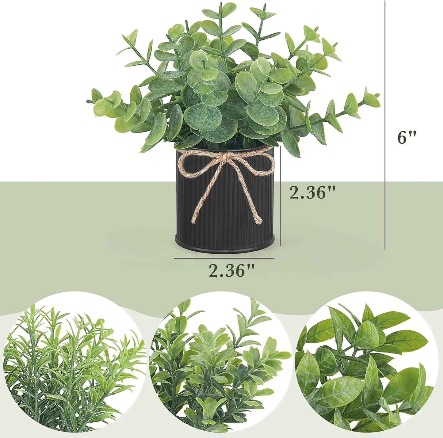Mkono 4 Packs Small Fake Plants in Farmhouse Galvanized Pots Mini Potted Artificial Eucalyptus Plants for Halloween Decorations Shelf Office Bathroom Rustic Home Decor (Black)-VerdiqueGarden