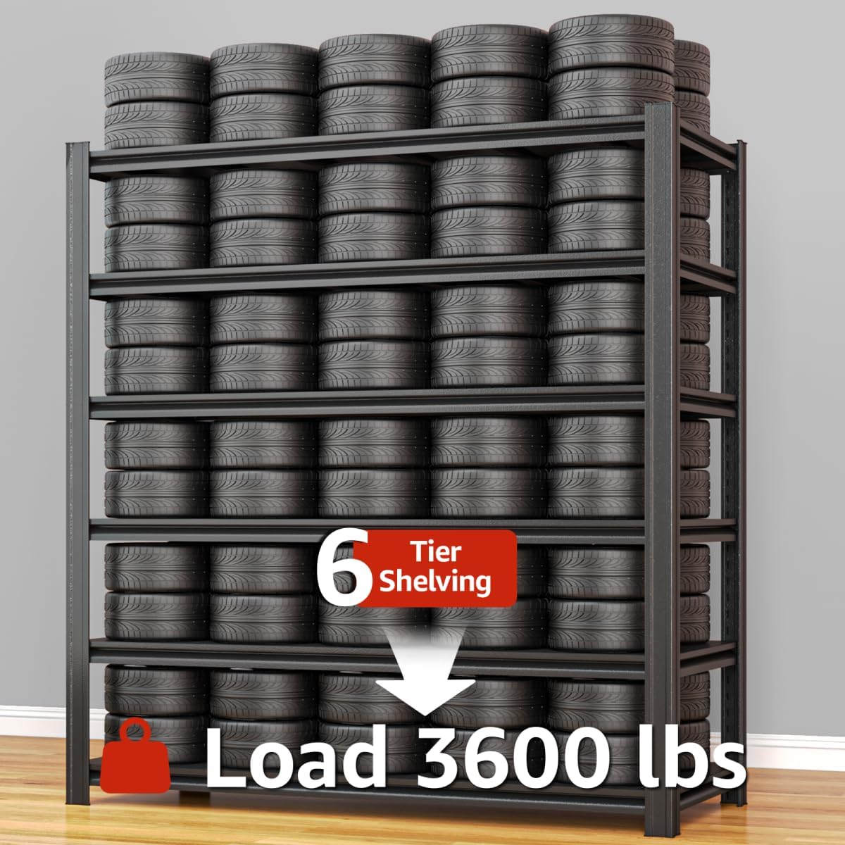 3600LBS 6 Tier Metal Shelving Unit 84" H x 55" W x 24" D, Adjustable Garage Shelves, Heavy Duty Storage Shelves for Warehouse, Basement, Kitchen, Pantry, Living Room, Black-VerdiqueGarden