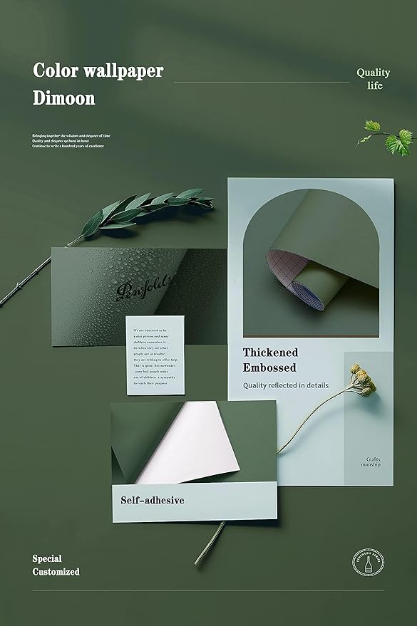 Dimoon 236''x17.7'' Green Peel and Stick Wallpaper Contact Paper Modern Self Adhesive Wall Paper Removable Renter Friendly Textured Solid Color Shelf Cabinet Vinyl Roll (236''x17.7'',Dark Green)-VerdiqueGarden