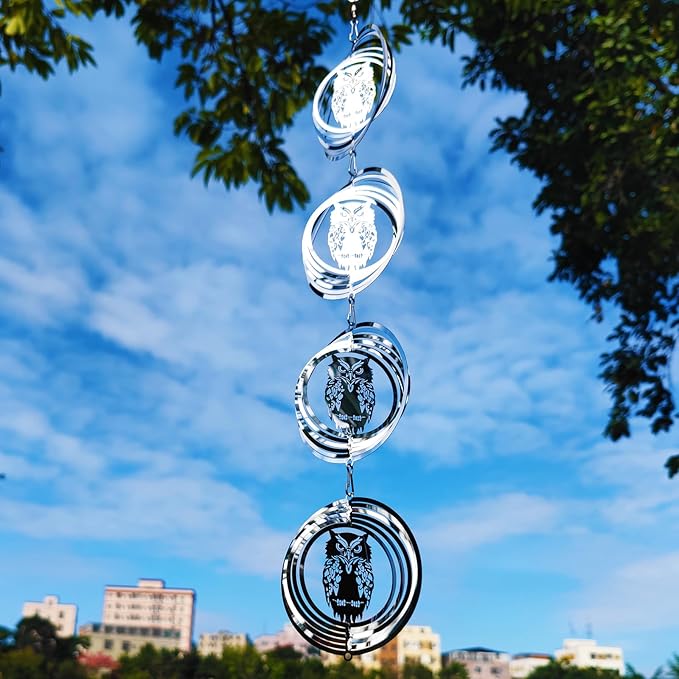 12 Discs Owl Bird Scare Discs Set-Highly Reflective Double-Sided Bird Reflectors,Extra Sparkly Owl Wind Spinner Outdoor Garden Decor, Bird Devices Deterrent to Scare Birds Away from Yard Patio Farm-VerdiqueGarden