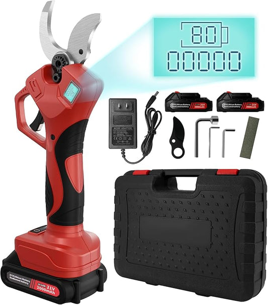 Electric Pruning Shears, 50mm 1.96" Cutting Diameter Cordless Power Pruner with 2Pcs Rechargeable Batteries, Tree Branch Cutter with SK7 High Carbon Steel Blade for Gardening Pruning-VerdiqueGarden