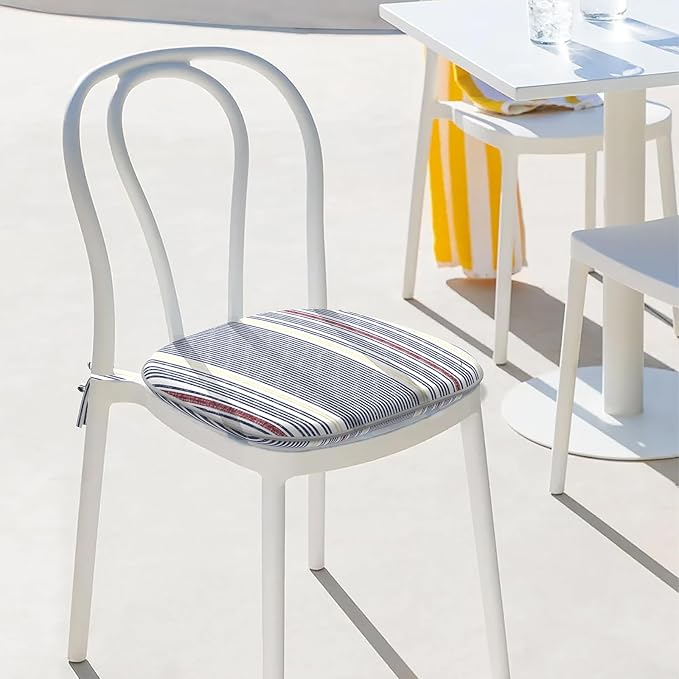 Indoor/Outdoor Chair Cushions 16x17 Inch, Patio Chair Cushions with Ties, All Weather Seat Cushions for Patio Furniture Home Garden Chair Use, Set of 2, Stripe Denim Blue-VerdiqueGarden