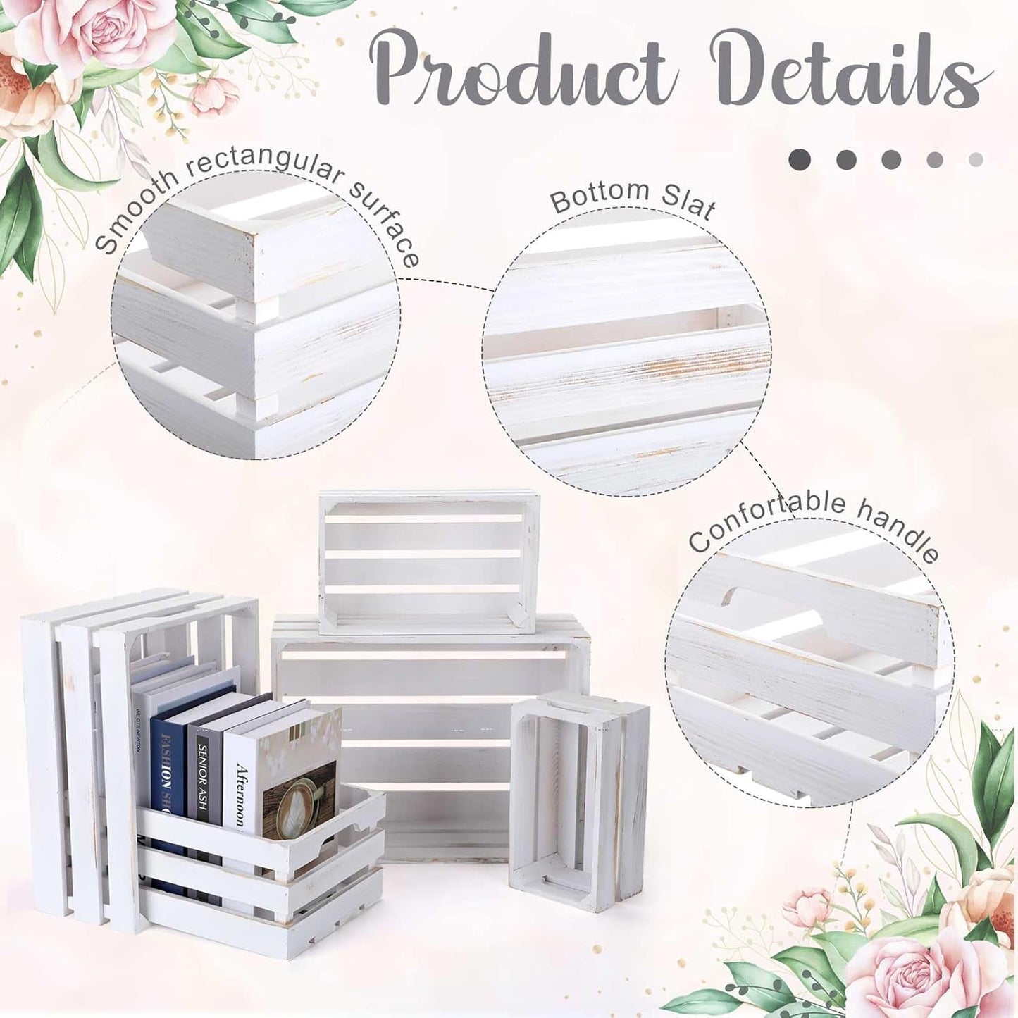 Soaoo 5 Pcs Decorative Nesting Wooden Crates for Storage Display 5 Size Large Small Rustic Wood Decorative Storage Crates with Handle Farmhouse Crate Box Container Made from Pine(Painted White)-VerdiqueGarden