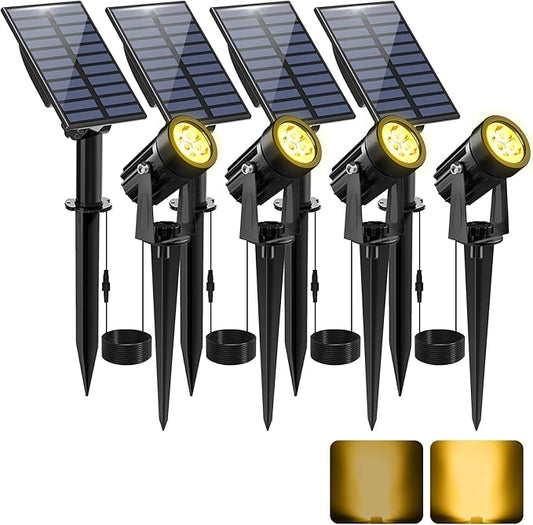 Solar Spot Lights Outdoor, Solar Landscape Spotlights IP65 Waterproof 9.8ft Cable, Auto On/Off Outdoor Wall Lights for Garden Yard Driveway Porch Walkway Pool (1-in-1 3000K Warm White 4 Pack)-VerdiqueGarden