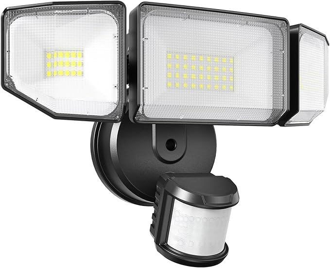 85W LED Security Lights Motion Sensor Light Outdoor, 8500LM Dusk to Dawn, IP65 Waterproof, 6500K, 3 Head Motion Detected Flood Light, Floodlight for Outside, Garage, Yard, Porch (Black)-VerdiqueGarden