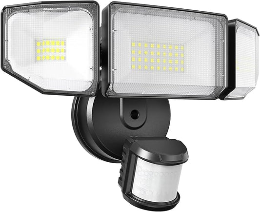 85W LED Security Lights Motion Sensor Light Outdoor, 8500LM Dusk to Dawn, IP65 Waterproof, 6500K, 3 Head Motion Detected Flood Light, Floodlight for Outside, Garage, Yard, Porch (Black)-VerdiqueGarden