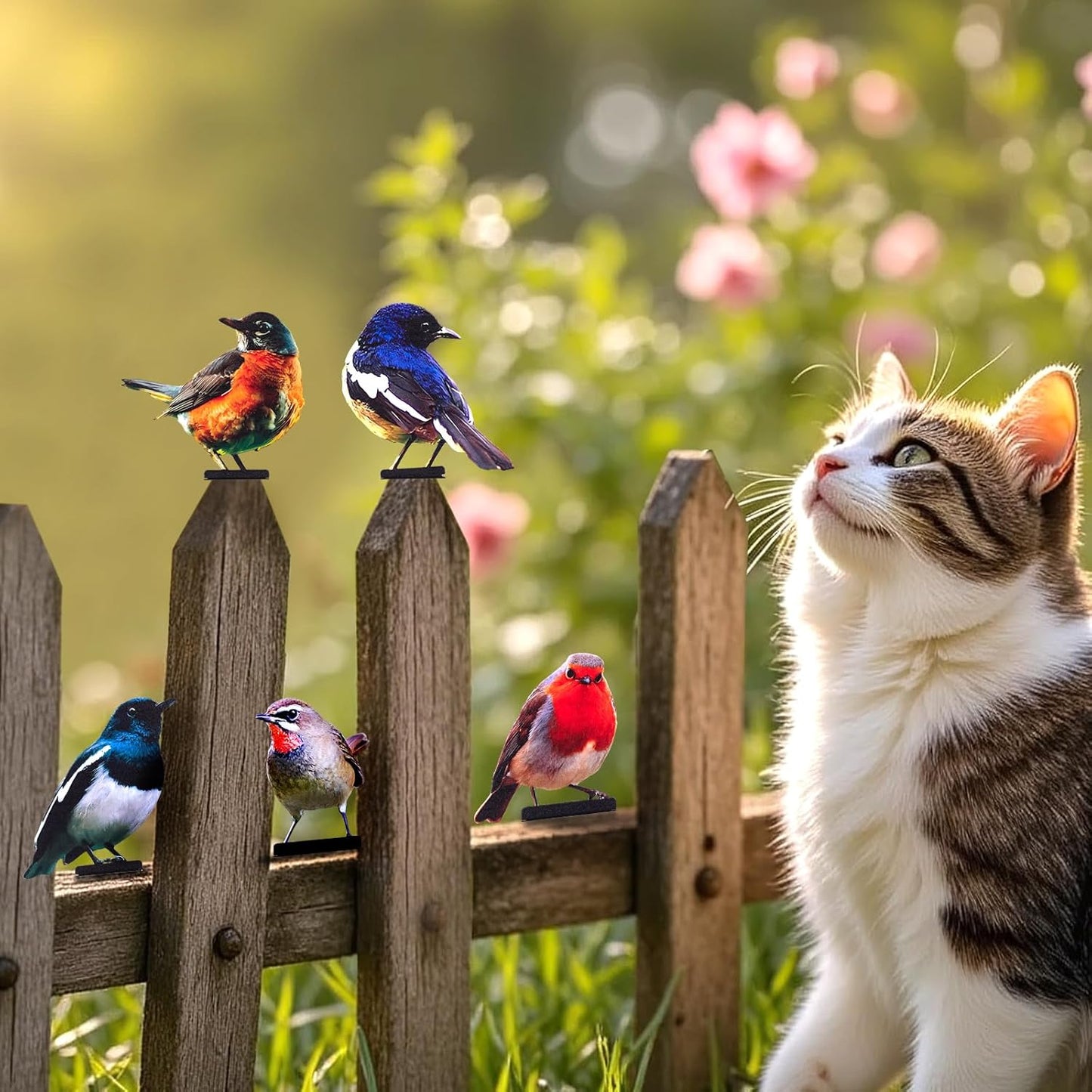 HUYIENO 5PCS Vivid Metal Birds Fence Decor Color Painted Outdoor Garden Natural Bird 2D Sculptures for Outdoor Fences, Patio, Garden and Bird Lovers-VerdiqueGarden