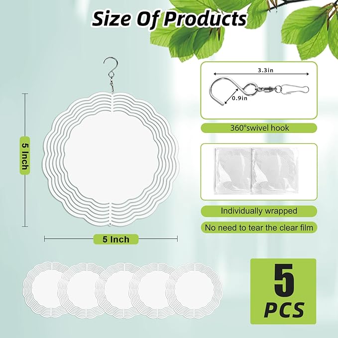 5 Pack Sublimation Wind Spinner Blanks 8 Inch,3D Wind Spinners Sublimation Blanks Products Bulk Aluminum Metal Sublimation Blank Wind Spinner for DIY Gift Indoor Outdoor Decoration-VerdiqueGarden